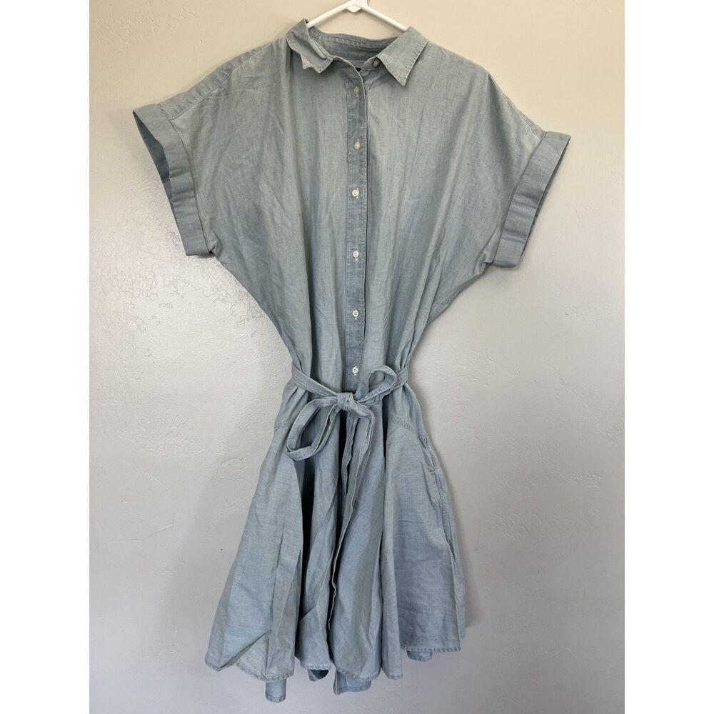 Ralph Lauren NWT Chambray Denim Shirt Dress Short Sleeve Tie Waist Size 14